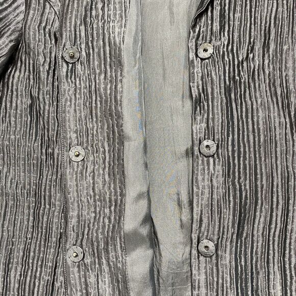 EILEEN FISHER Silver Gray Ribbed Silk Lined Collarless Jacket Size XL Formal - Picture 11 of 12